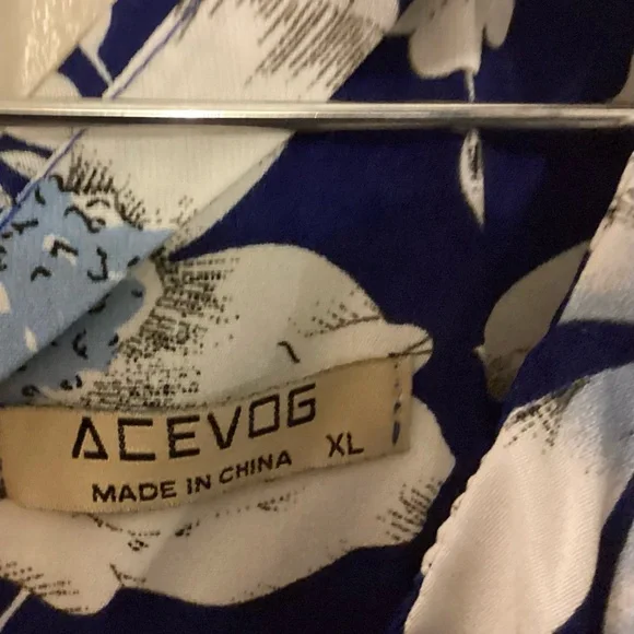 Acevog XL Blue and White Floral Womens Dress High Front Slit - Picture 4 of 7